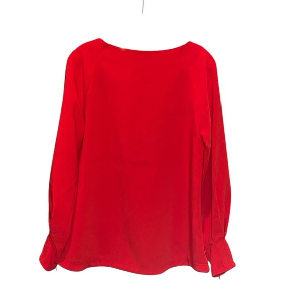 Banana Republic Red Crew Neck Zip-Cuff Blouse, Size Small - Picture 4 of 10